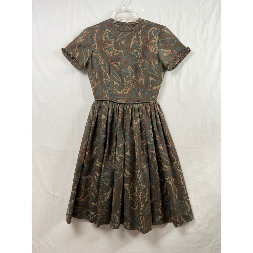 Sue Brett Vintage 60s Paisley Junior Dress Women S Ruffle Sleeve Fit Flare